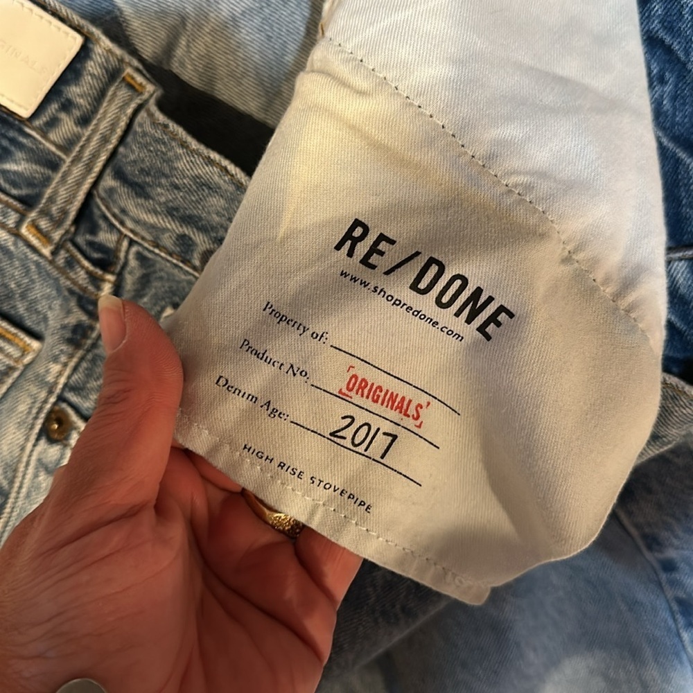 Redone Originals High Rise Stovepipe Straight Crop Destroy Jeans 28 - Picture 4 of 9